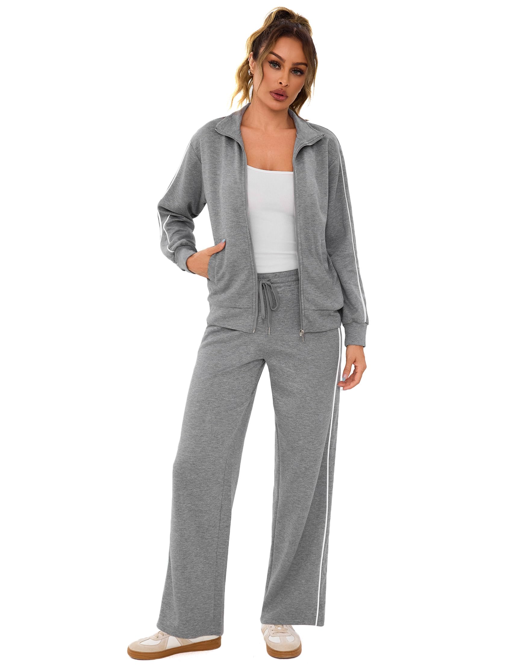 Terecey Tuta da Ginnastica Donna Casual Giacca Sportiva e Pantaloni Relax | Completo Due Pezzi, Movimento Naturale, Comfort Prolungato, Casa, Sport Leggero, Weekend