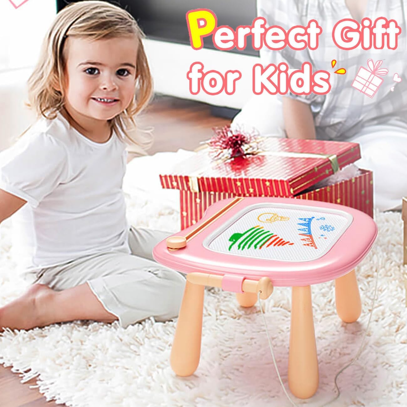 Toys for 1 2 3 Year Old Girl, Magnetic Drawing Board for Toddlers Kids 1-3, Doodle Board Preschool Learning Toys, Baby Christmas Birthday Gifts for 1 2 3 Year Old Girl, Pink