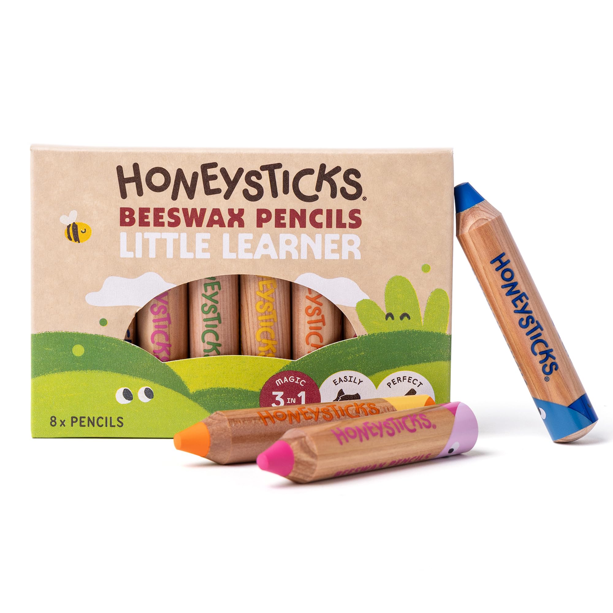 Honeysticks Matitoni Colorati per Bambini Jumbo Little Learner (Set da 8) – Pastelli Colorati con Mina in Cera d’Api Atossica, Facili da Impugnare, Colori Vivaci per Disegnare e Colorare
