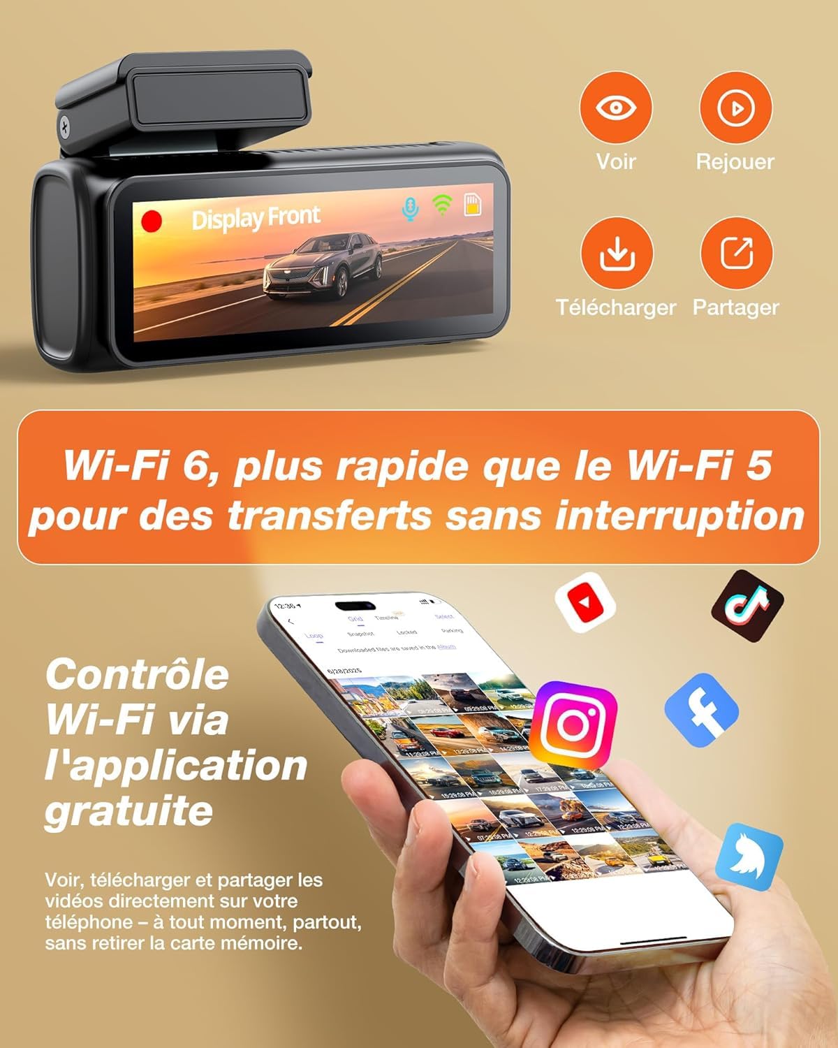 iZEEKER 4K Dashcam Voiture Avant Arrière, Wi-Fi 6 Intégré, Carte SD 32G Offerte, Caméra Dual 4K+1080P, Écran IPS 2,99", Contrôle APP, Vision Nuit, G Capteur, Enregistrement en Boucle, Mode Parking 24H