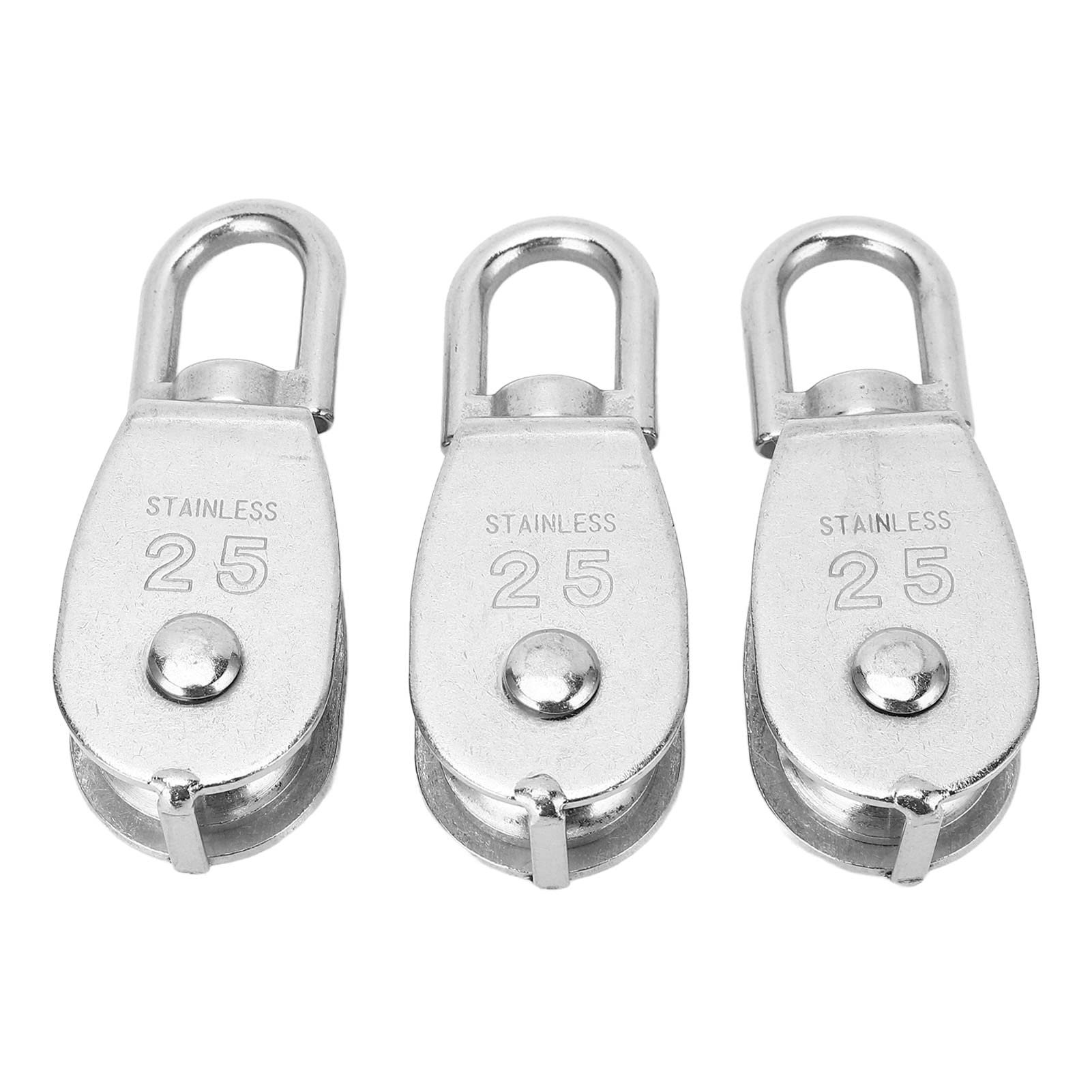 3 Pcs Single Pulley Block 150KG 330LB Bearing U Shaped 360 Degree Rotation Stainless Steel Pulley Roller
