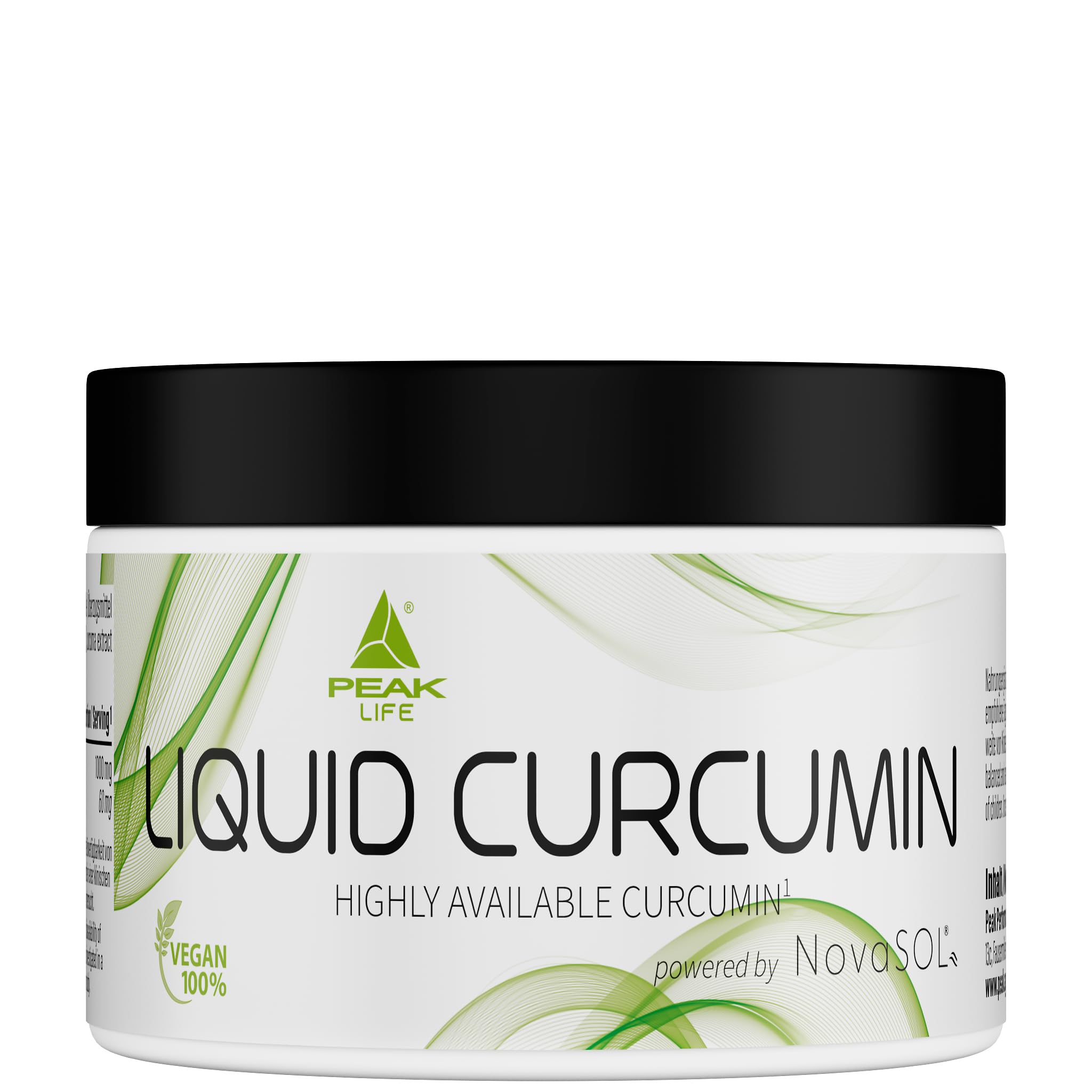 PEAK Liquid Curcumin - 60 Kapseln I 1000 mg patentiertes NovaSOL® Curcumin pro Portion I 185x höhere Bioverfügbarkeit durch flüssige Form I vegan