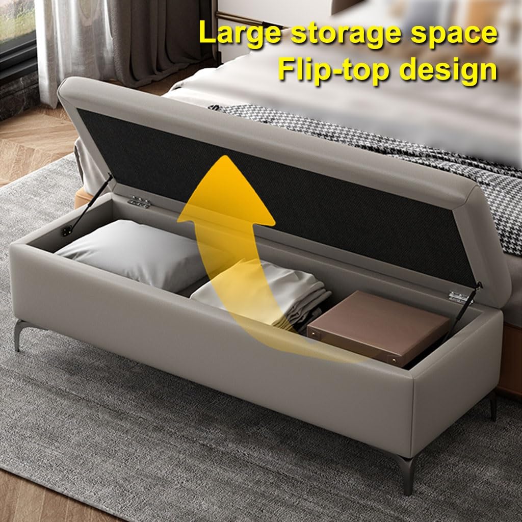 Ławka Pod Łóżko Ottoman, Bardzo Duża Skrzynia Do Przechowywania Tapicerowany Stołek, Skórzany Podnóżek Sofa Stołek Do Salonu, Podnóżek Z Odchylanym Blatem(Orange,70cm)