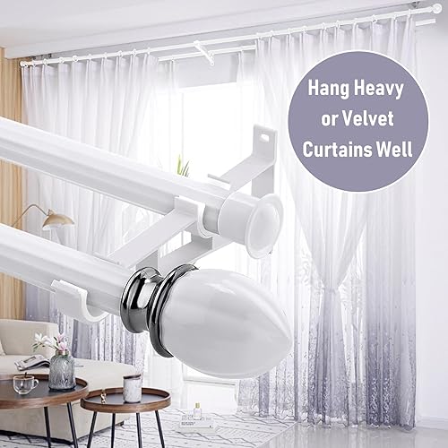 Miniatura 3 de Soportes dobles para cortinero, paquete de 16 soportes para barra de cortina para pared, ganchos de soporte de poste de cortina de metal blanco