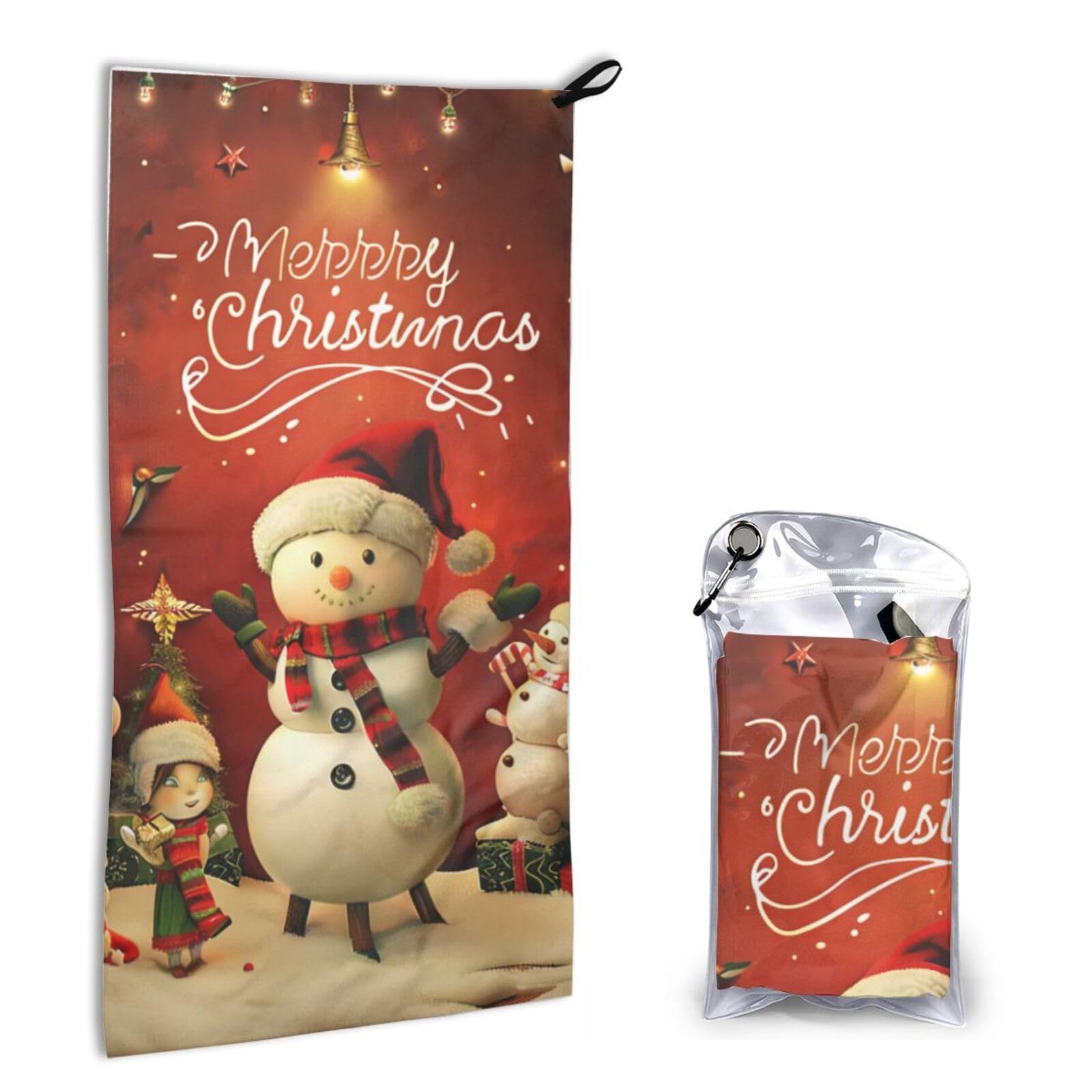 BWWHCCTI Quick Dry Hand Towel With Bag - Merry Christmas Printed Super Absorbent Face Cloth Microfiber Travel Sports Towels 40x80cm