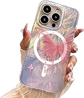 Vista 41 de I-MGAE-IN-AR - Funda compacta para iPhone 16 Pro Max con diseño de mariposa plateada brillante, a la moda, suave, delgada, de poliuretano