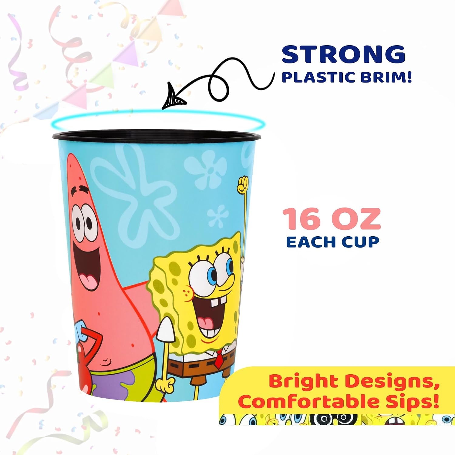 Unique SpongeBob SquarePants 12 Pack 16 oz Plastic Reusable Favor Cups – Birthday Party Supplies, Goodie Bag Favors, Kids’ Drinkware & Take-Home Gifts