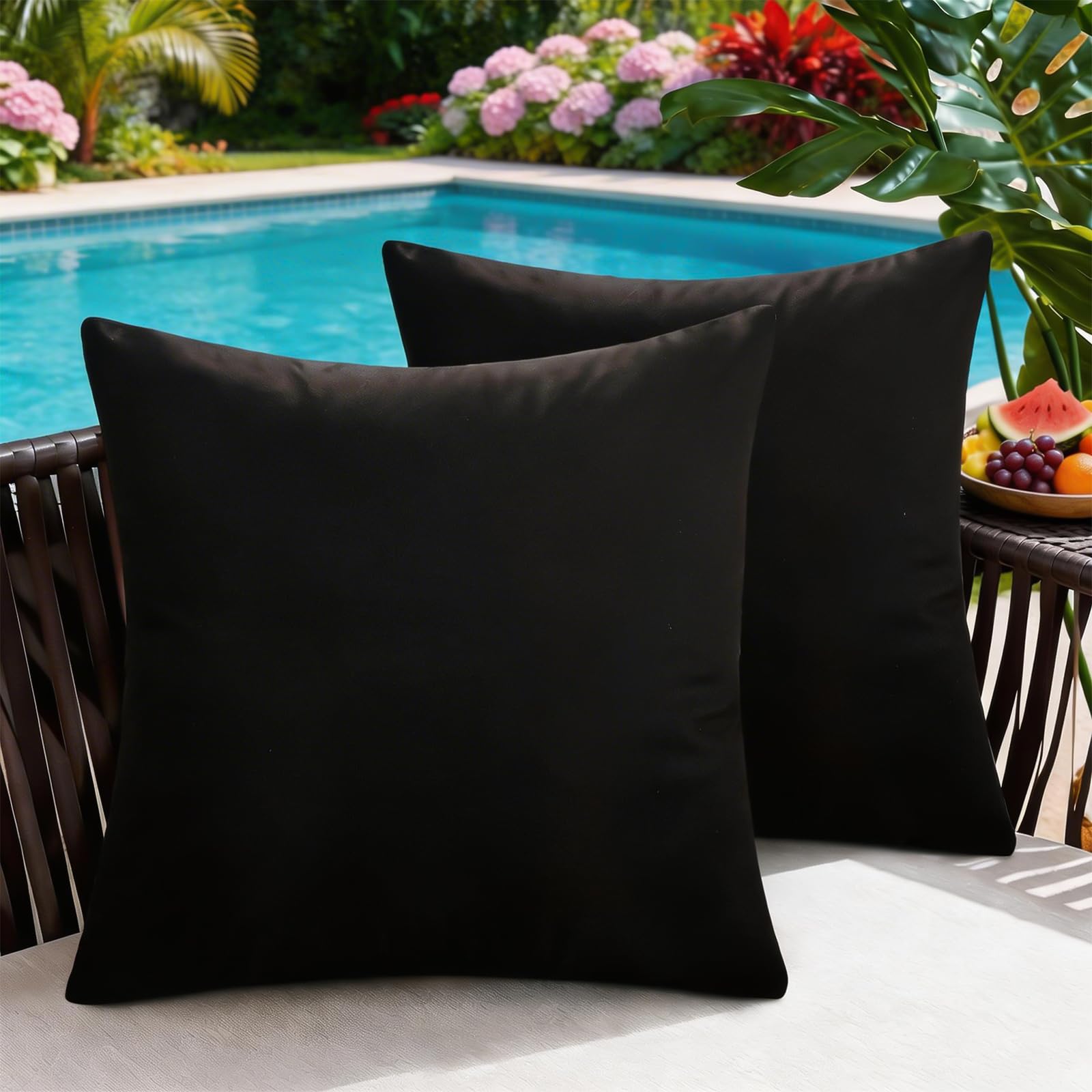 BonBotimen Outdoor Cushions Waterproof Black Cushion Covers Decorative Pillows Cover Solid Color Pillowcase Outdoor Indoor Decorative for Garden, Balcony, Sofa and Bed, 40x40 cm, Set of 2 — image 1