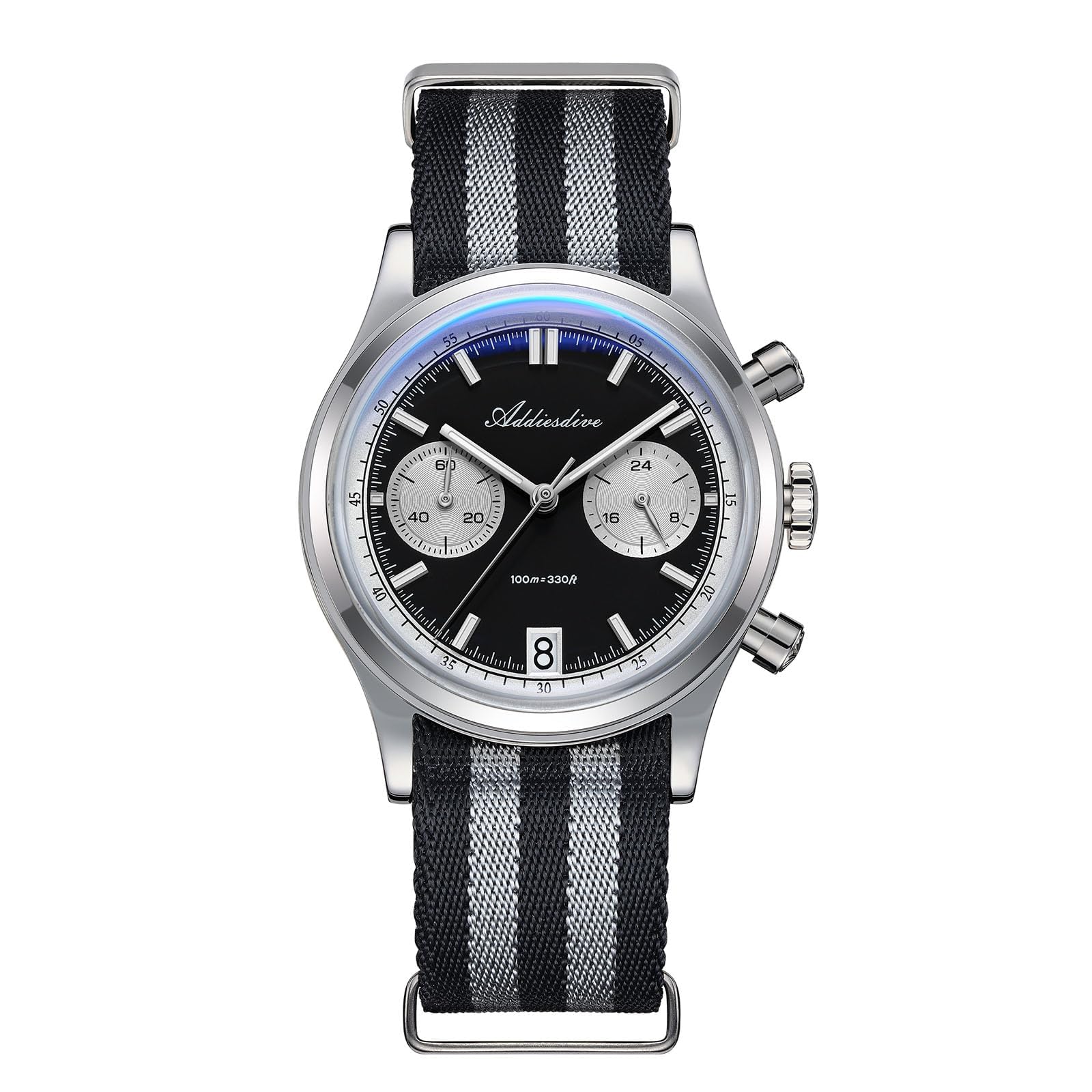 addiesdive 38 MM Quartz Chronograph Watch Waterproof 100 M BGW9 Luminous 316L Stainless Steel Panda Dial Sport Watches for Men Nylon Strap-picture-16