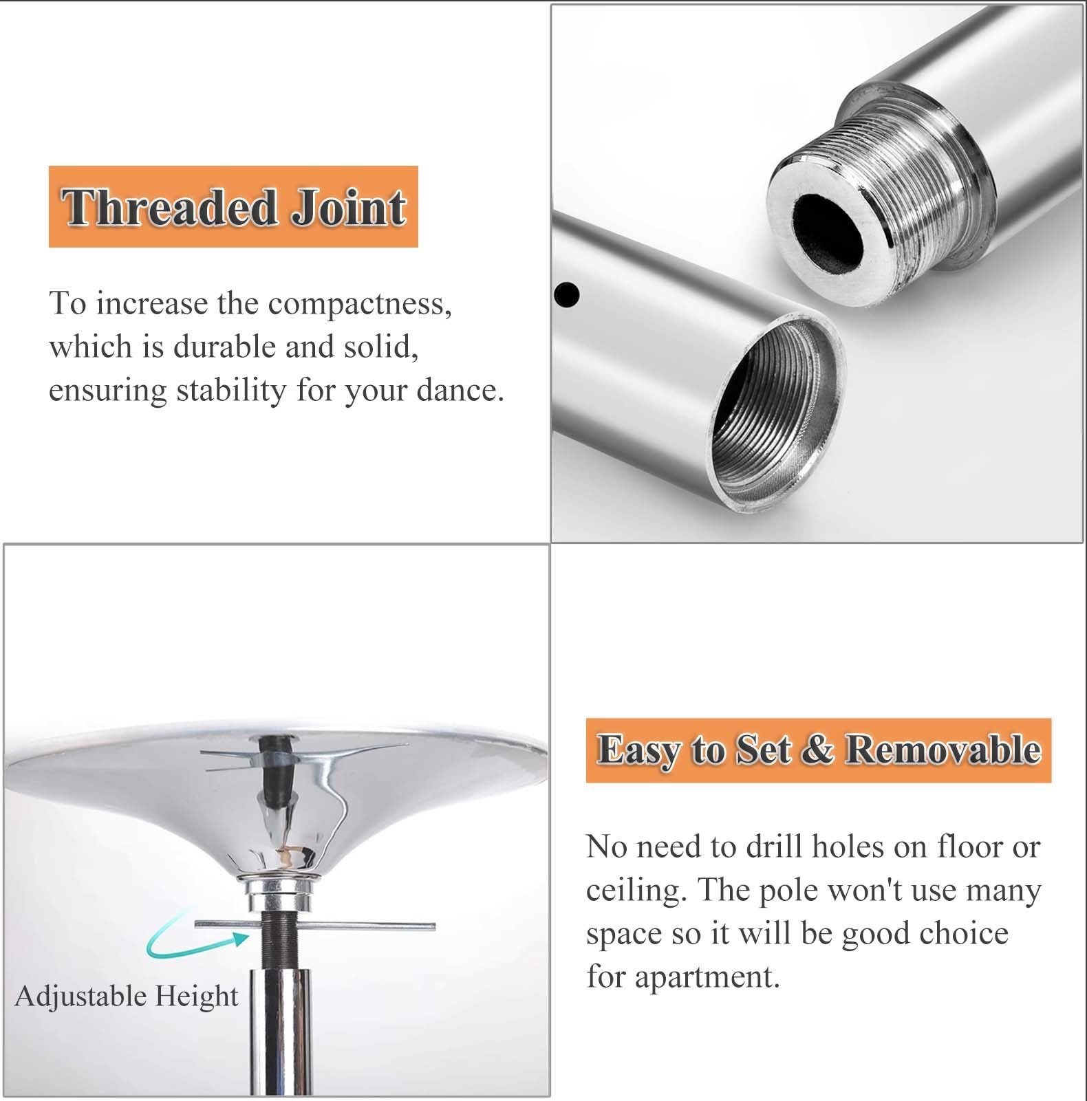 BBHW Apartment Friendly Stripper Pole Full Kit, Removable Spinning Steel Pole for Dancing, Party Pole Dance Pole Adjustable Height (Color : 2.95M-3.075M(9.7FT-10FT))