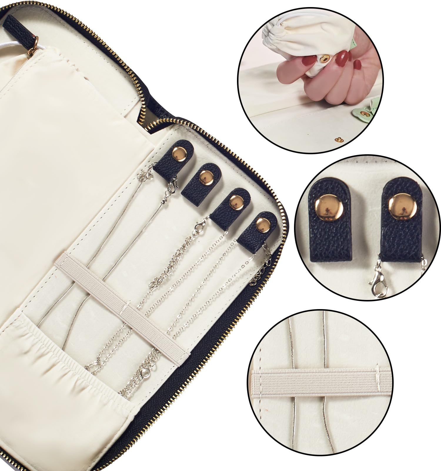 Sac à Bijoux De Voyage Pliable - Organisateur Pour Colliers, Boucles D'oreilles, Bagues - Noir - Pratique Et Doux