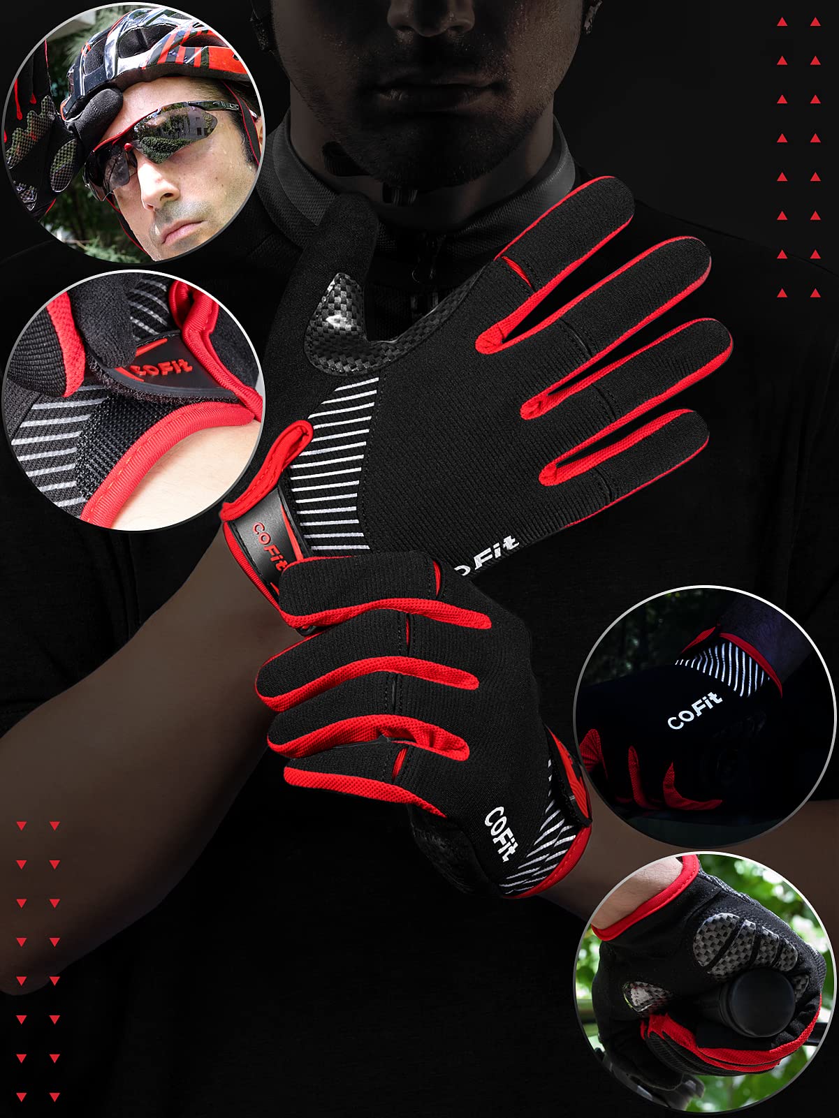 COFIT Gants Vélo Doigts Complets Hommes Femmes Antidérapants Gel Antichoc Tactiles Respirants Cyclisme VTT Vélo Route