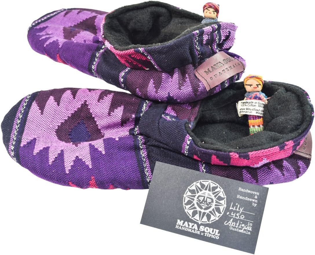 Maya Soul Handmade Native Tribal Guatemalan Super Soft Squishy Slippers :: Comalapa Lavender (Women's 8-9, Black Lining)