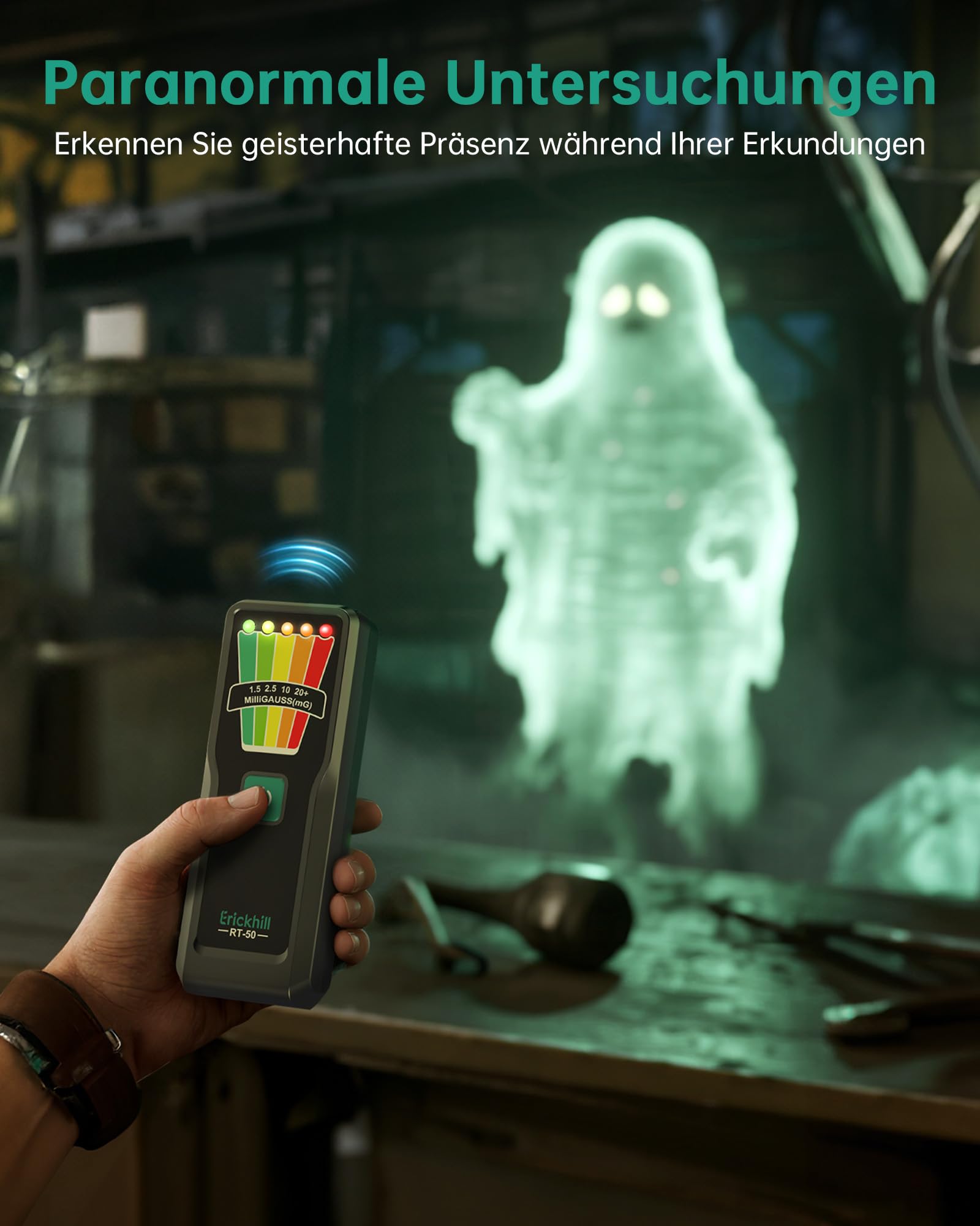 ERICKHILL Handheld EMF Messgerät, Geisterjagd Equipment, 5-stufige LED-Warnungen, 30Hz–20kHz EMF Detektor, Strahlungsmesser