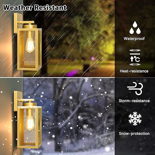 Miniatura 2 de BesLowe - Paquete de 2 lámparas de pared para exteriores, faroles impermeables y modernos, dispositivos de iluminación para porche, con zócalo E26 y