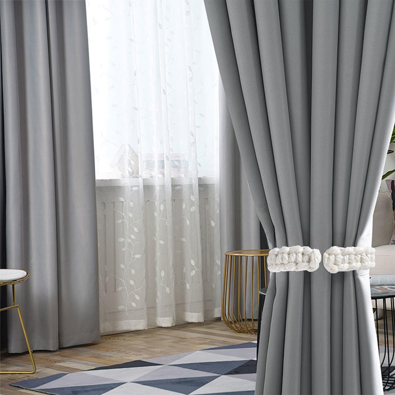Lot De 4 Embrasses De Rideaux En Corde De Chanvre Tressée - Style Bohème Rustique, Sans Perçage, Réglables
