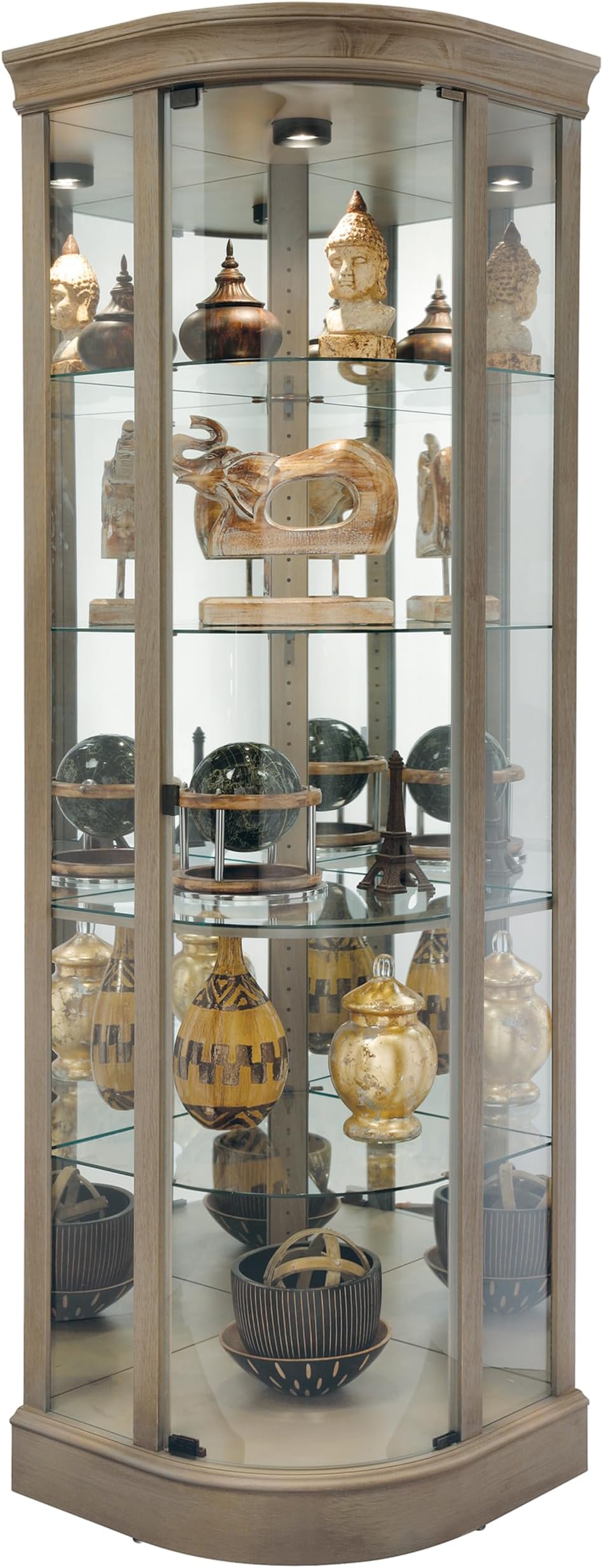 Howard Miller Marlowe Corner Curio Cabinet II - Durable Display Levelers, Metal Shelf Clips with Grey Finish Cabinets for Collectibles, Trophies, Home Decor, Living Room Or Dining Area