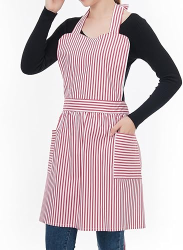Miniatura 3 de Delantales de algodón para mujer con bolsillos, delantales de rayas suaves, perfectos para cocina, hornear y jardinería