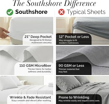 Southshore Fine Living, Inc. 4 Piece 21 Inch Queen Sheets Deep Pocket Set, Pleated Hem, Pet Hair Resistant Bed Sheets Queen Size, Hotel Quality Ultra Soft Breathable Microfiber Sheet Set, Bright White