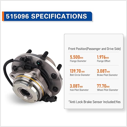 Miniatura 4 de MACEL 515096 Conjunto de rodamiento de cubo de rueda delantera compatible con Chevy Tahoe, Silverado 1500, Suburban 1500, Avalanche, Cadillac