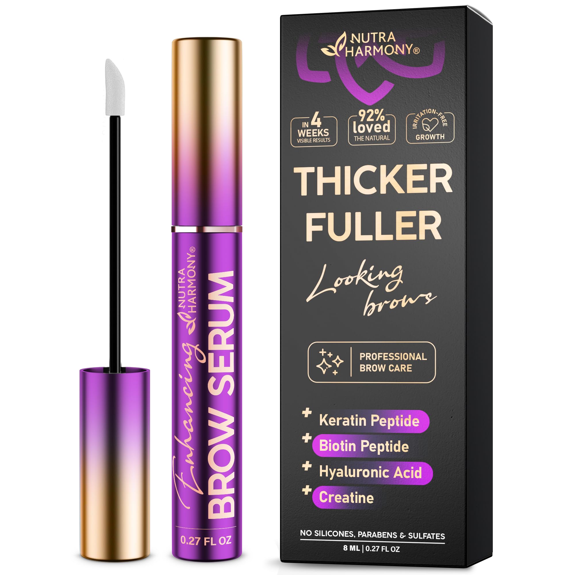 Brow Serum for Eyebrow Growth – Pro Growth Treatment with Keratin & Biotin Peptides – Hyaluronic Acid, Creatine & Castor Oil – No Prostaglandins,