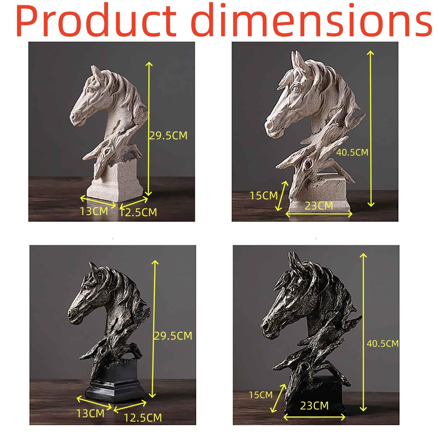 Retro Horse Head Statue 11.6" Animal Horses Head Bust Creative Art Ornament,Black,L