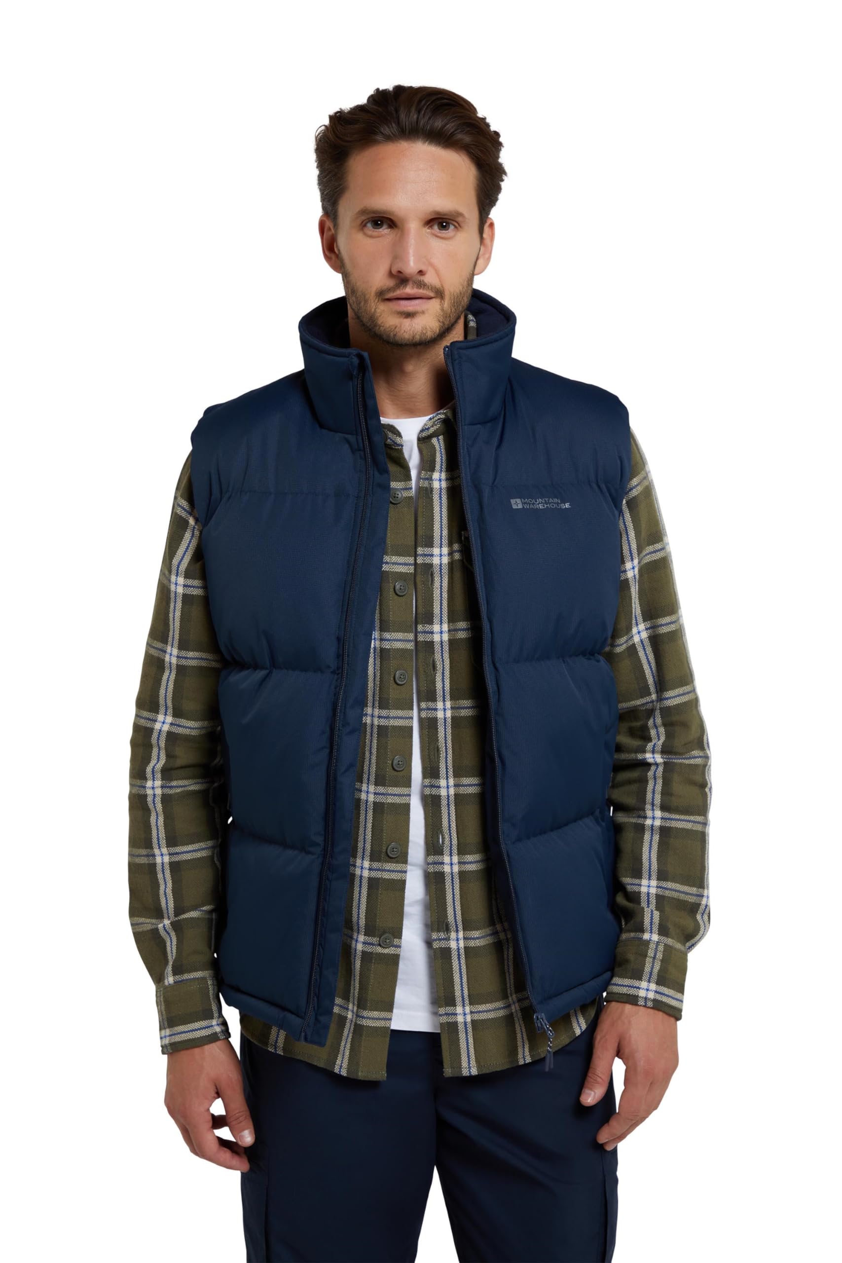 Mountain Warehouse Rock Mens Padded Gilet – Warm, Cosy & Waterproof Body Warmer with Fleece Lined Collar, Adjustable Hem - For Autumn, Hiking, Camping & Outdoors Navy XS