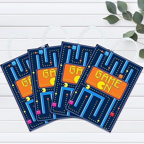 Miniatura 7 de 16 bolsas de recuerdo de fiesta | Pac Ghost suministros de fiesta de cumpleaños con asas para niños y niñas | Decoraciones temáticas de videojuegos