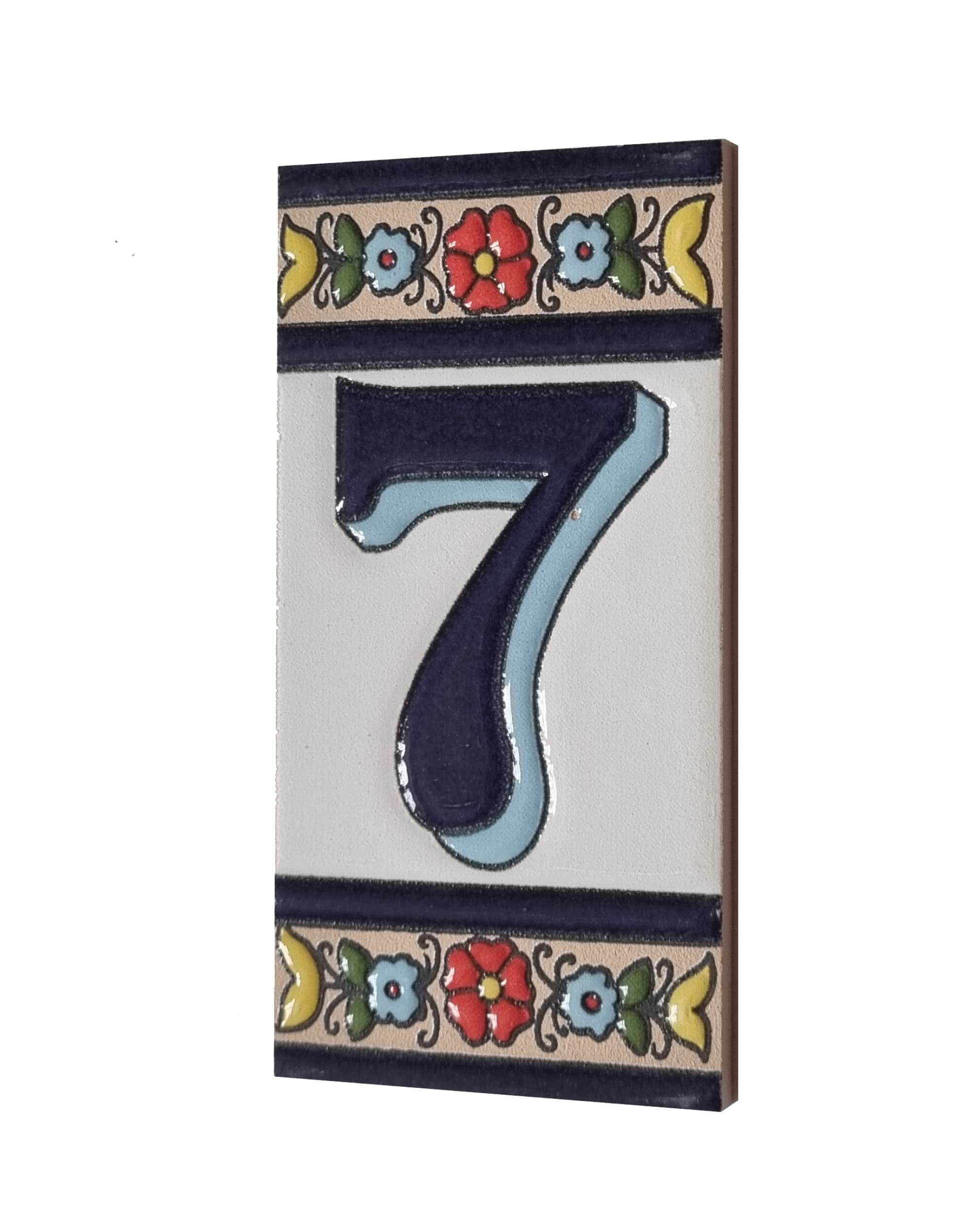 Altea Spanish Hand-painted Ceramic 11 x 5.5 cm or 2.165 x 4.331 inch House Number Tiles (Number 7)