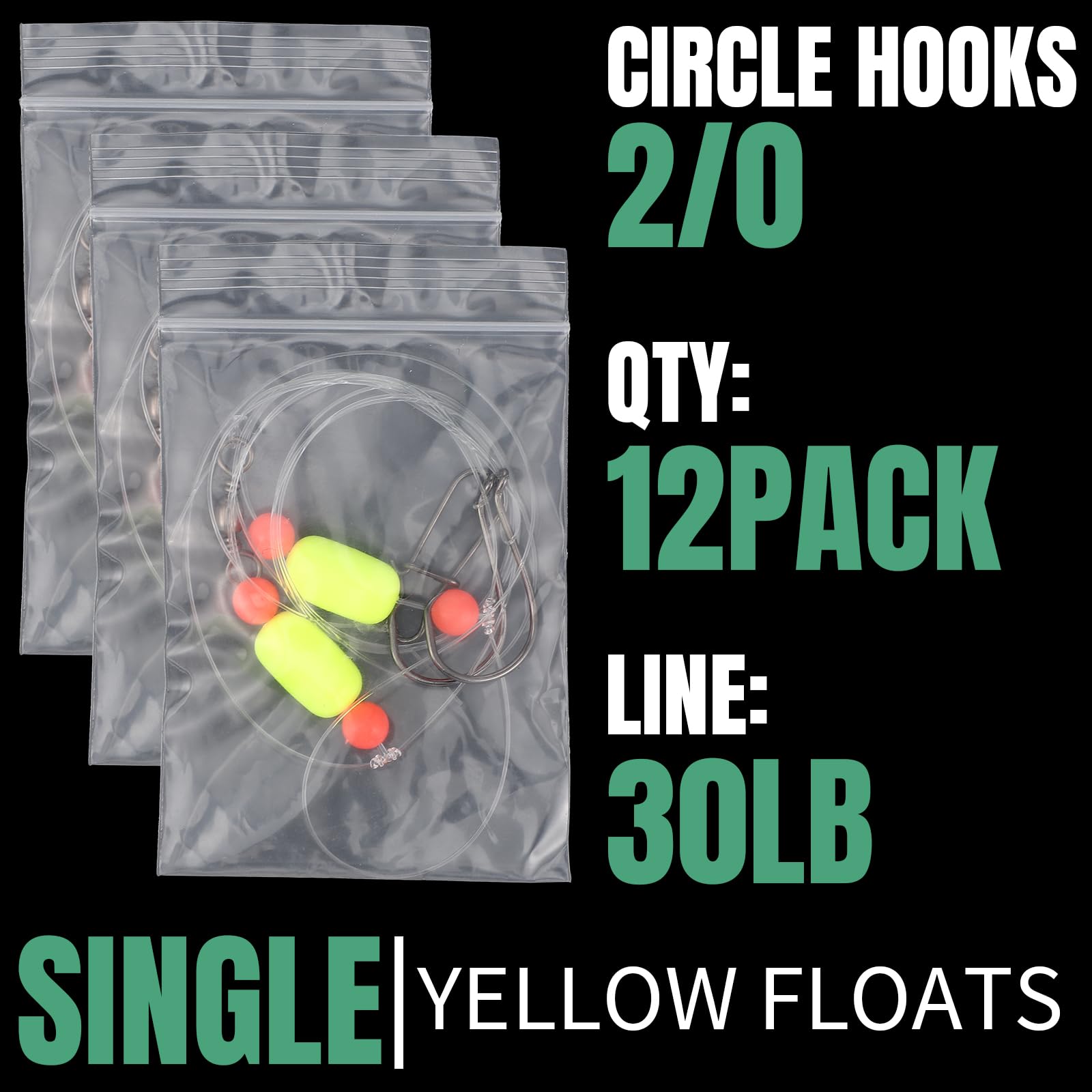 JellyArch 12 Stück Pompano Rigs für Brandungsangeln, Offshore, Surfen, Angelvorrichtungen, Salzwasser, Ausrüstung, Surfen, Angelzubehör mit 2/0 Kreishaken, Doppelkreis-Wirbel, Duo-Lock-Druckknöpfe