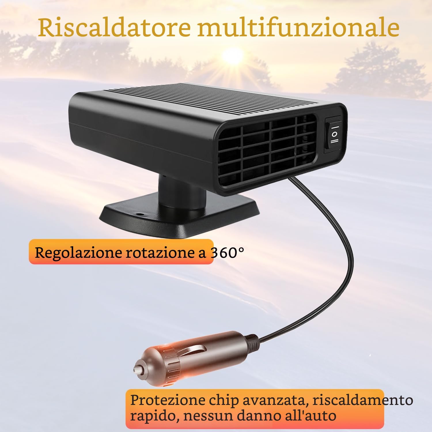 Showvigor Clima Ventola Auto 2-in-1, Riscaldatore e Ventilatore Portatile 150W, Doppia modalità Caldo/Freddo, 360° Rotazione, per Defrosting e Aria Fresca, Universale per Auto