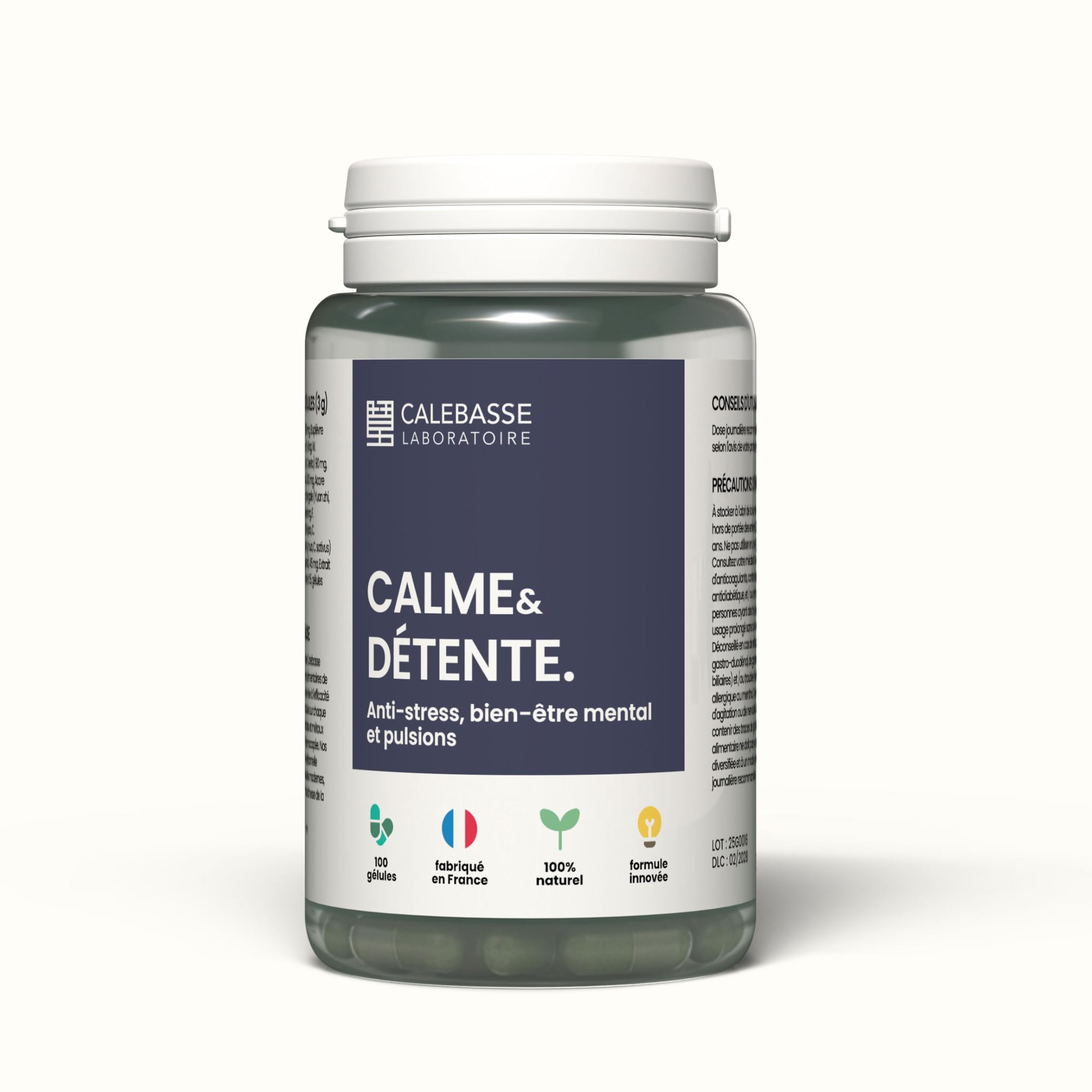 Formule Calme & Détente - Pivoine, Buplèvre, Safran & Polygale, Complément Anti-Stress, Sérénité et Détente - 100 gélules, Fabriqué en France - Laboratoire Calebasse