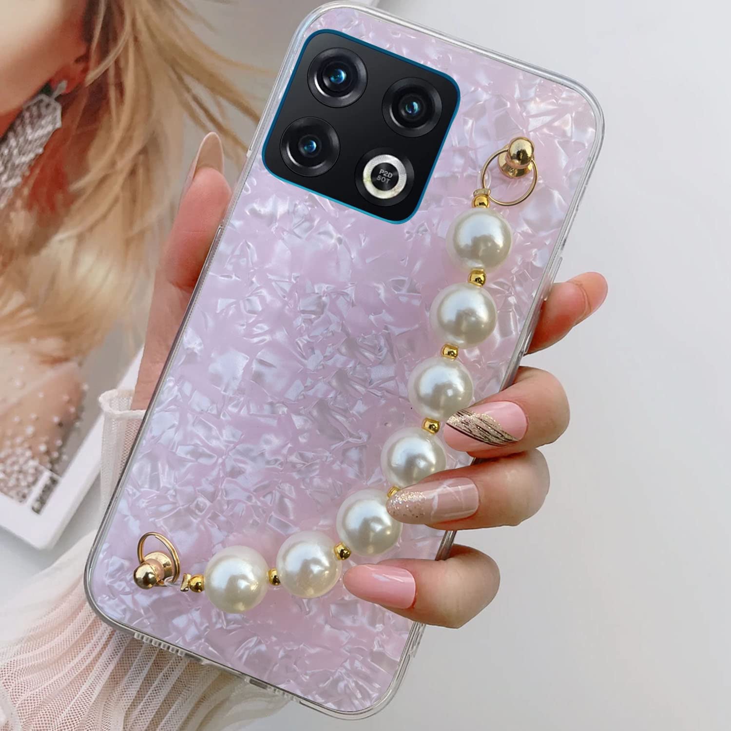 KC Back Cover for Oneplus 10T 5G, Shiny Big Pearls Bracelet Chain Holder Soft Silicone Shell Case (Pink) (B0BKL58N6K) Amazon Price History, Amazon Price Tracker