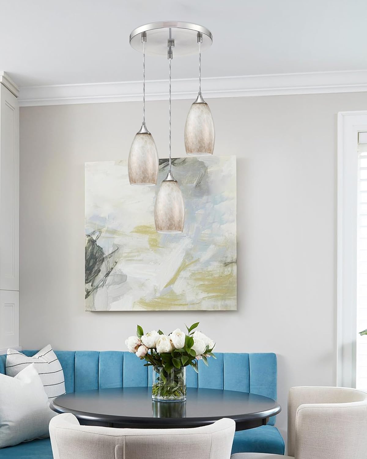 3 Pack 4.65 Inch Handblow Art Off White Glass Lamp Shade Pendant Ceiling Chandelier Wall Sconce Light Replacement Oval Glass Shade Fixture