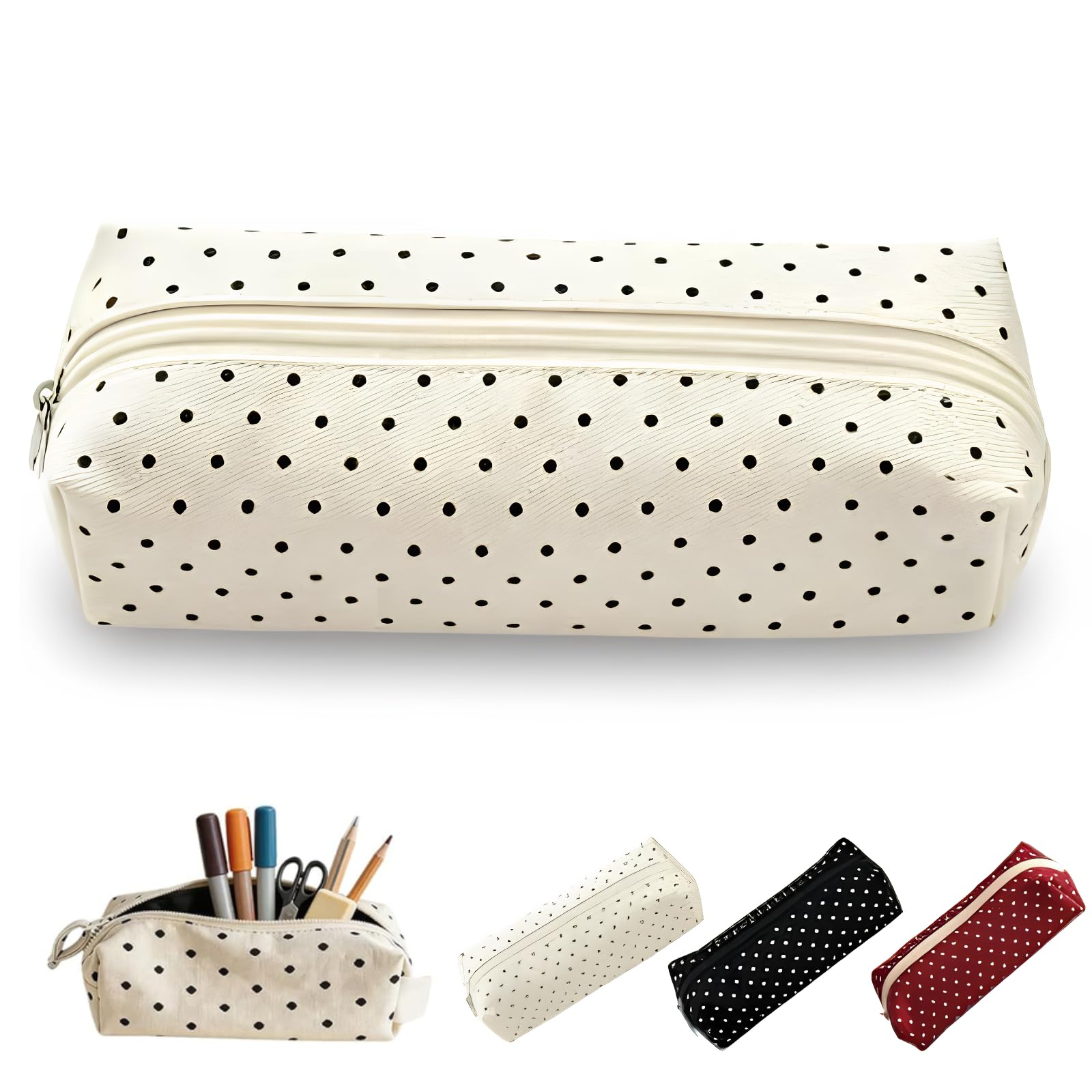 Polka Dot Pencil Case, Y2k Polka Dot Pencils Pouch (Beige)