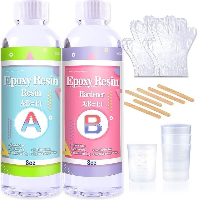 Epoxy Resin -16oz Crystal Clear Epoxy Resin for Casting - 1:1 Ratio Crystal Clear Resin Coating for Wood, Bar, Table, Jewelry Making, Craft Decoration