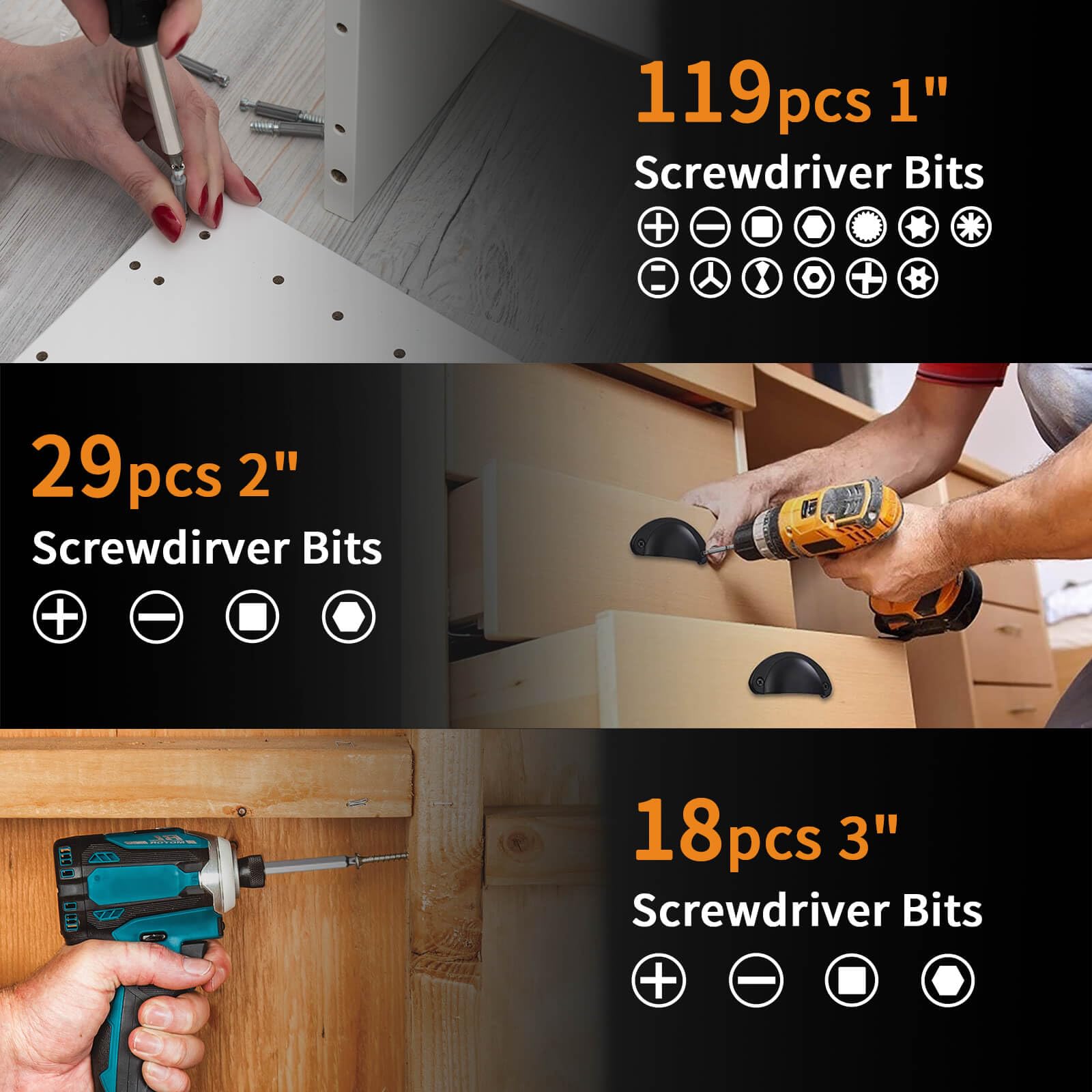 ENERTWIST Zestaw bitów do wkrętaków, CR-V 1/10.2 cm, z chwytem sześciokątnym, zawiera rzadkie bity zabezpieczające, nakrętki i magnetyczny uchwyt bitowy, najlepszy zestaw bitów z solidną skrzynką