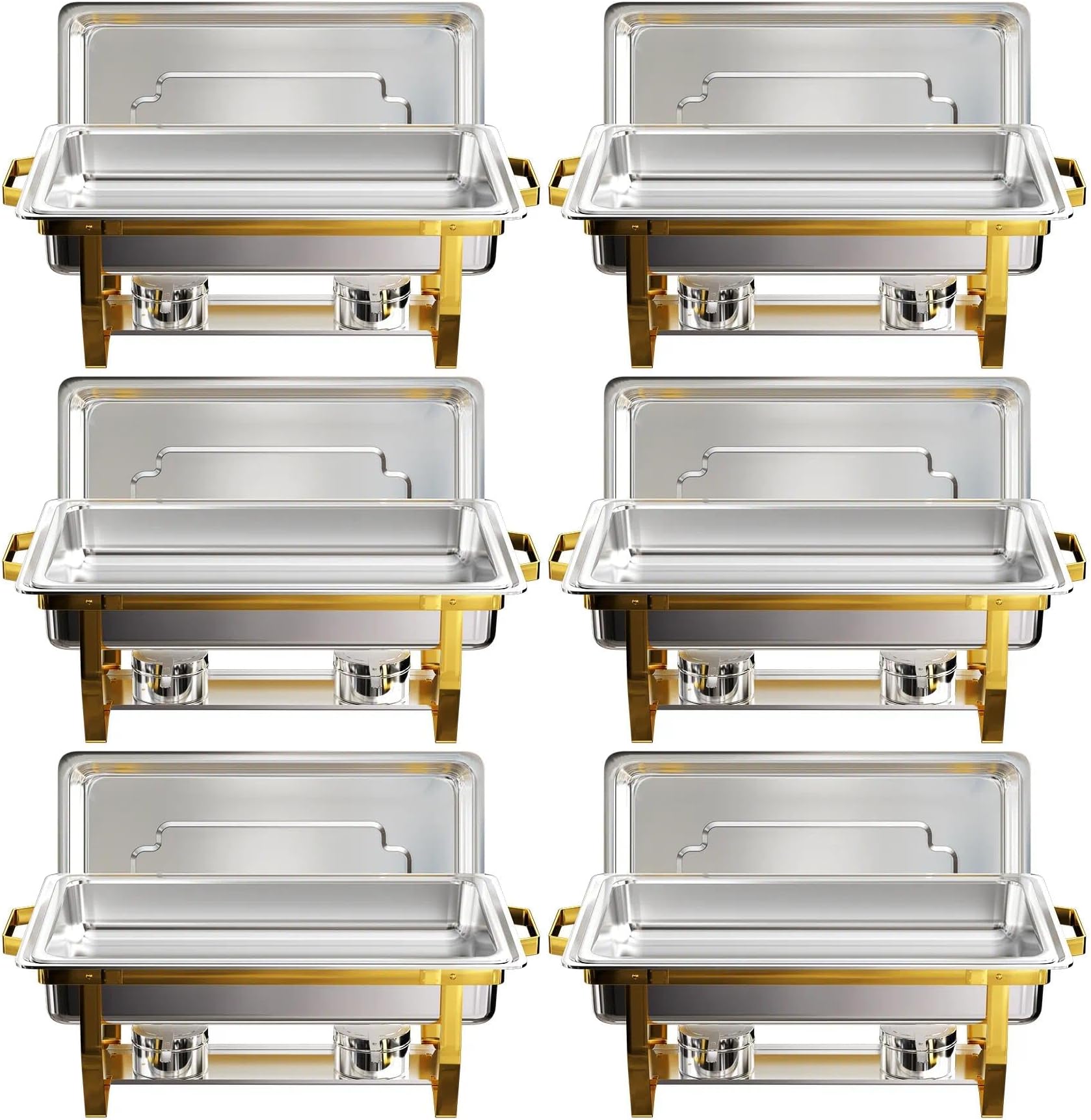 Chafing Dishes for Buffet 9QT, 6 Pack Chafing Dish Buffet Set, [Sturdy and High Grade] Chafers Warmers for Parties,Weddings & Events (Gold, 6 Pans)