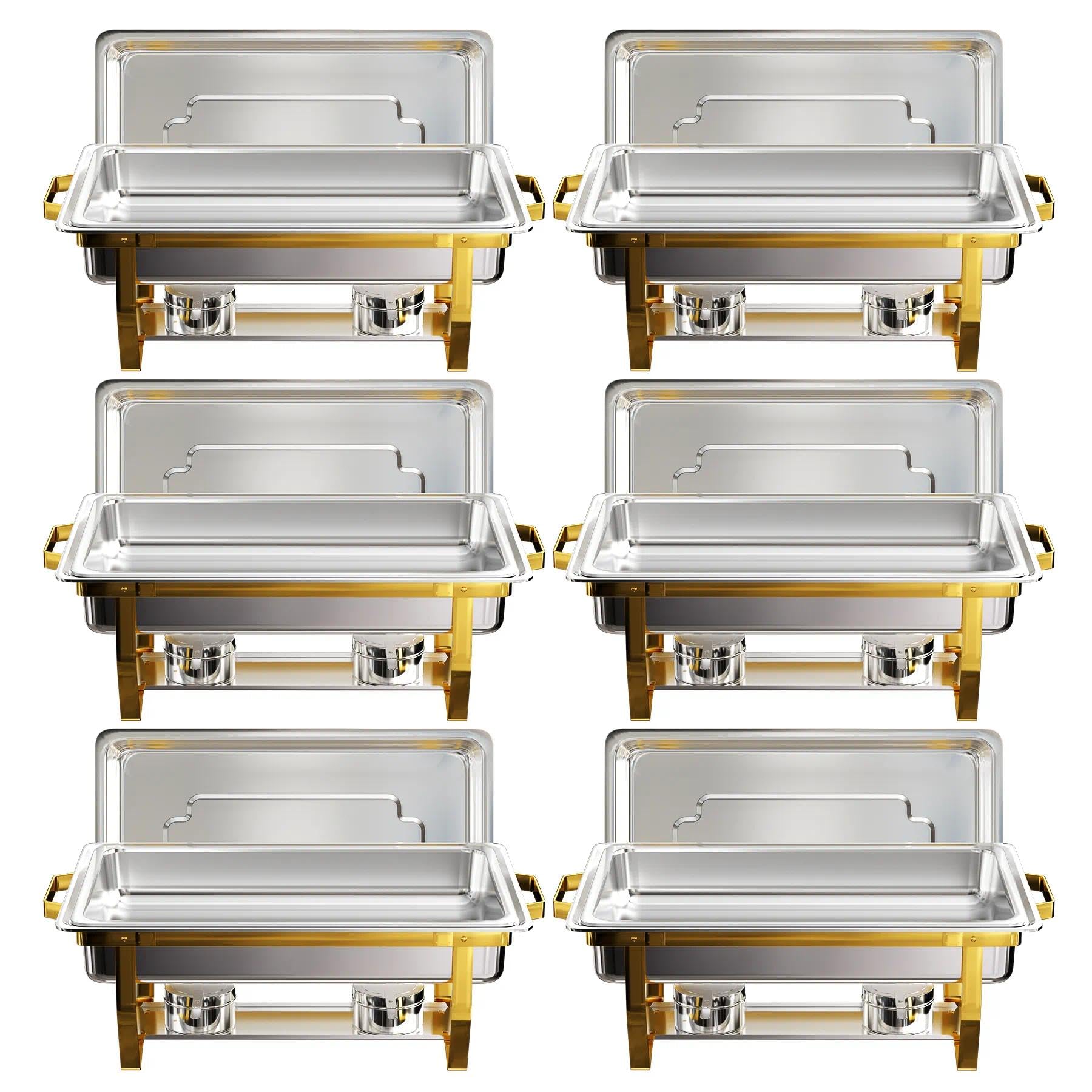 Chafing Dishes for Buffet 9QT, 6 Pack Chafing Dish Buffet Set, [Sturdy and High Grade] Chafers Warmers for Parties,Weddings & Events (Gold, 6 Pans)