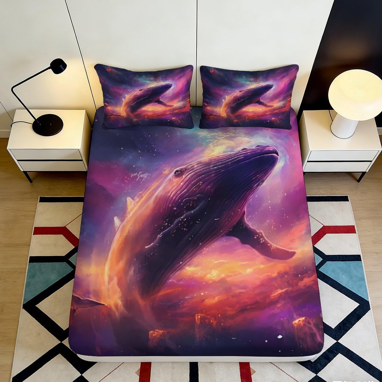 Zfldkwgb Style-3 3D Printed Sunset Whale Fitted Sheet Microfiber Soft Breathable Ocean Sky Mattress Cover For Bedroom Dorm Decor 90X200x25cm