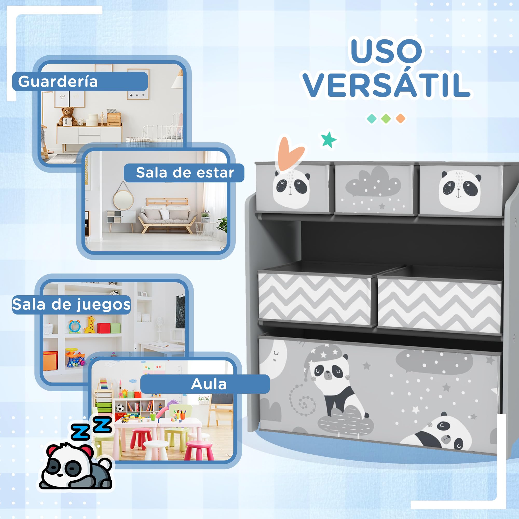 ZONEKIZ Kinderschrank Mit 6 Stoffboxen, Niedliches Motiv, 63x30x66 Cm, Grün