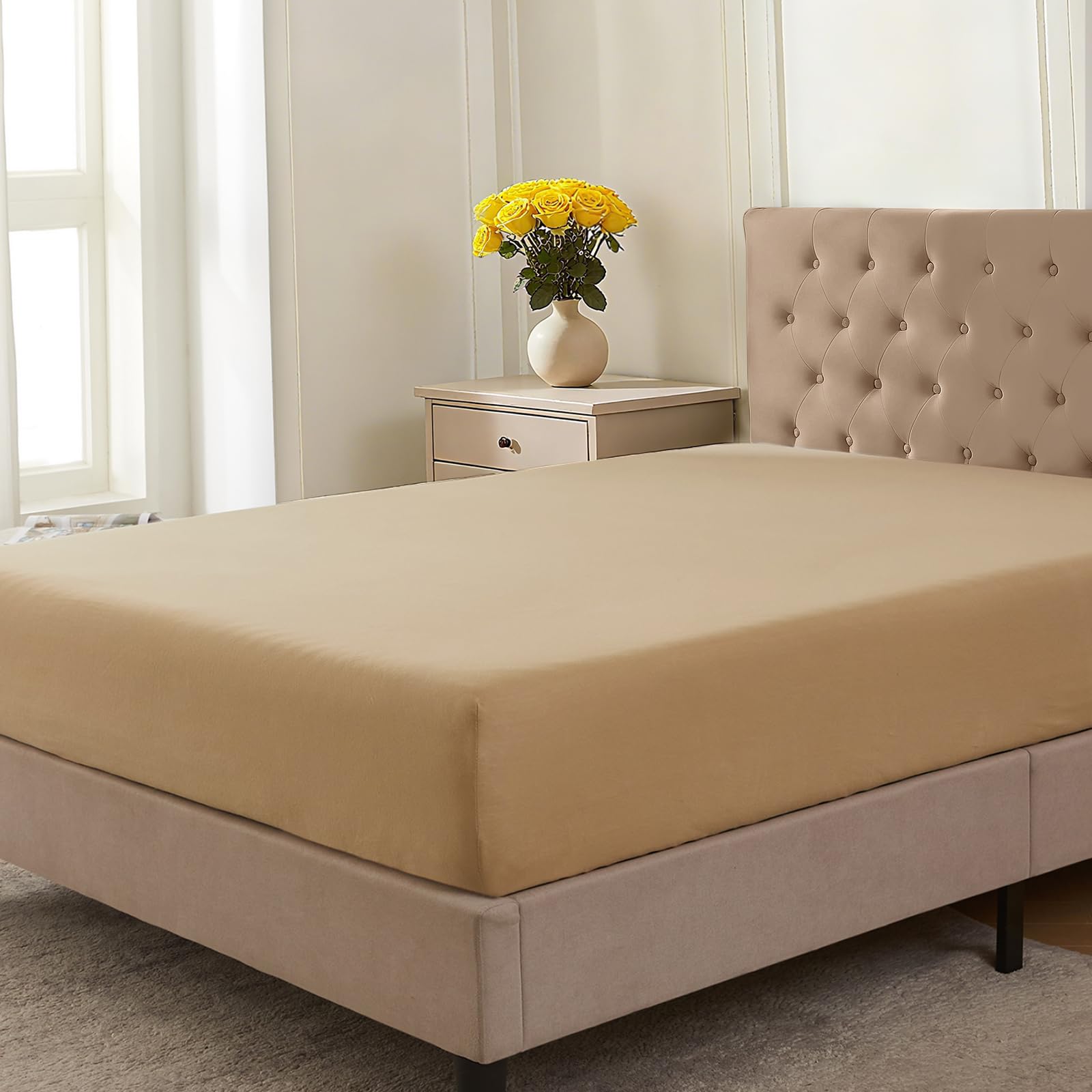 CELESTA Spannbettlaken 120x200cm 100% Baumwolle, Oeko-TEX Zertifiziert Jersey Spannbetttuch 120x200, Matratzenhöhe bis 25 cm für Boxspringbett, Sand