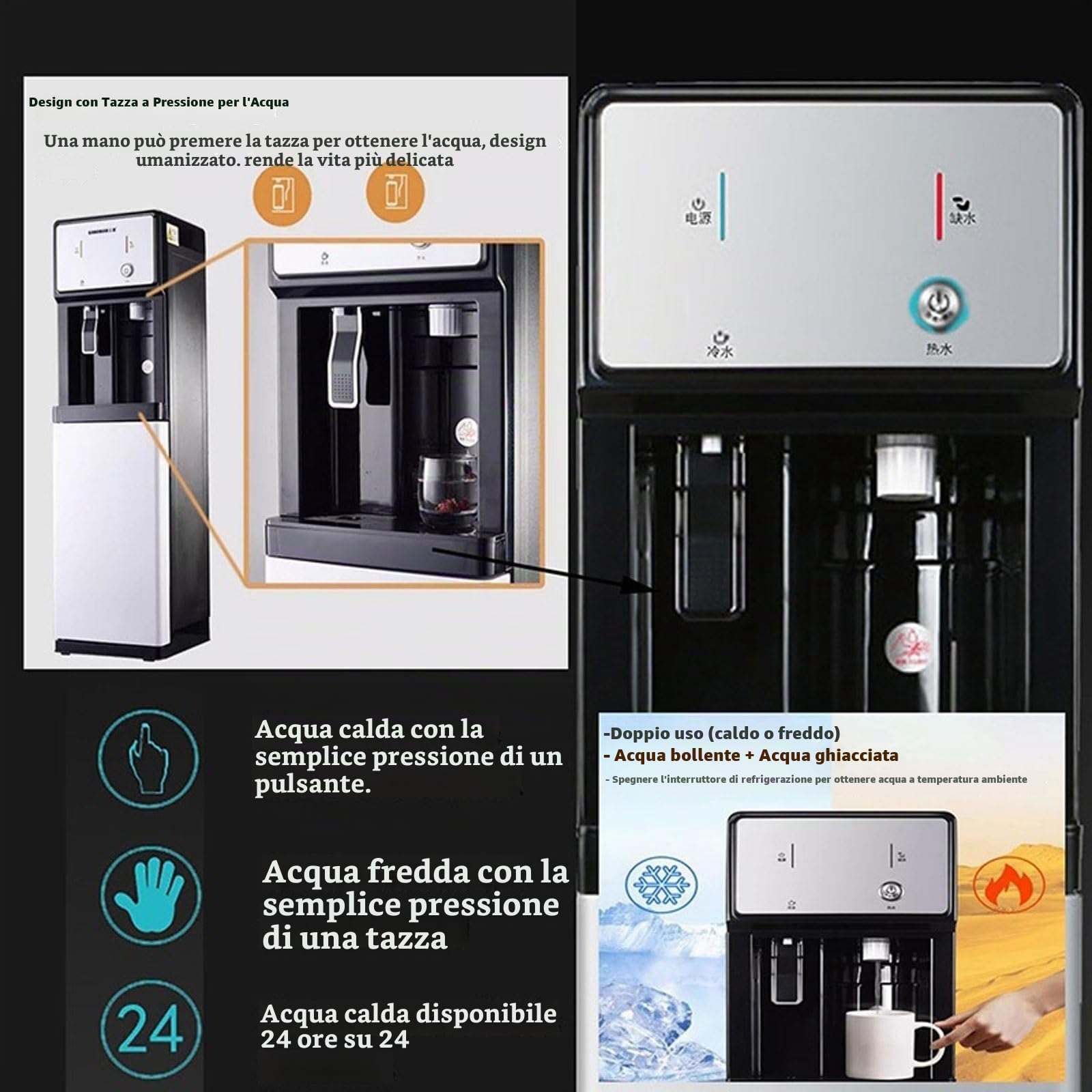 Distributore Acqua Ufficio, Erogatore Acqua con 3 Impostazioni di Temperatura Freddo/Caldo/Temperatura Ambiente, per Casa Ufficio Dormitorio(Pipeline-connected)