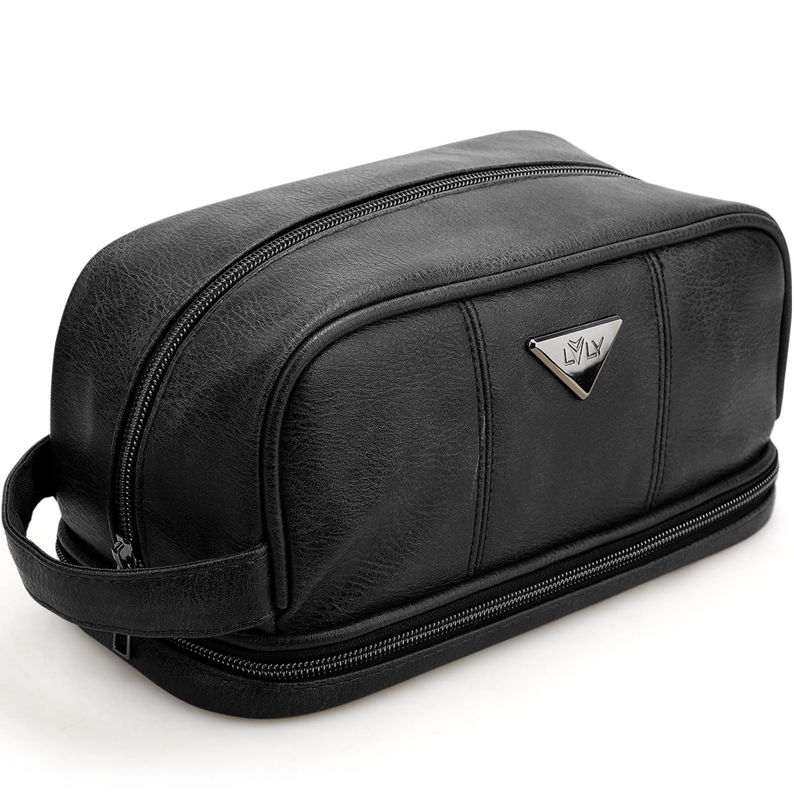 Leather Travel Toiletry Bag for Men, Water Resistant Travel Organizer Dopp Kit, Large Capacity Travel Kit for Men, Shaving Bag for Travel Accessories - Black