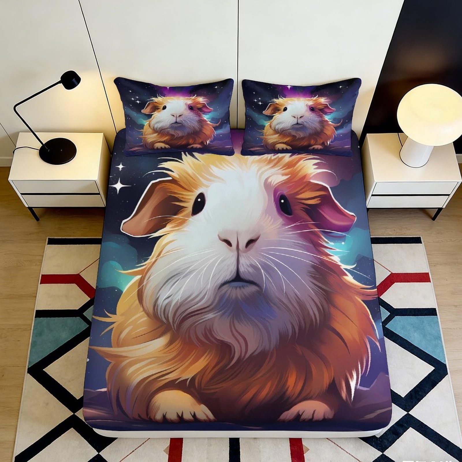 3D Printed Guinea Pig Fitted Sheet Microfiber Deep Pocket Non-Slip Guinea Pig Mattress Fitted Cover for Bedroom Bedding 90x200x25cm