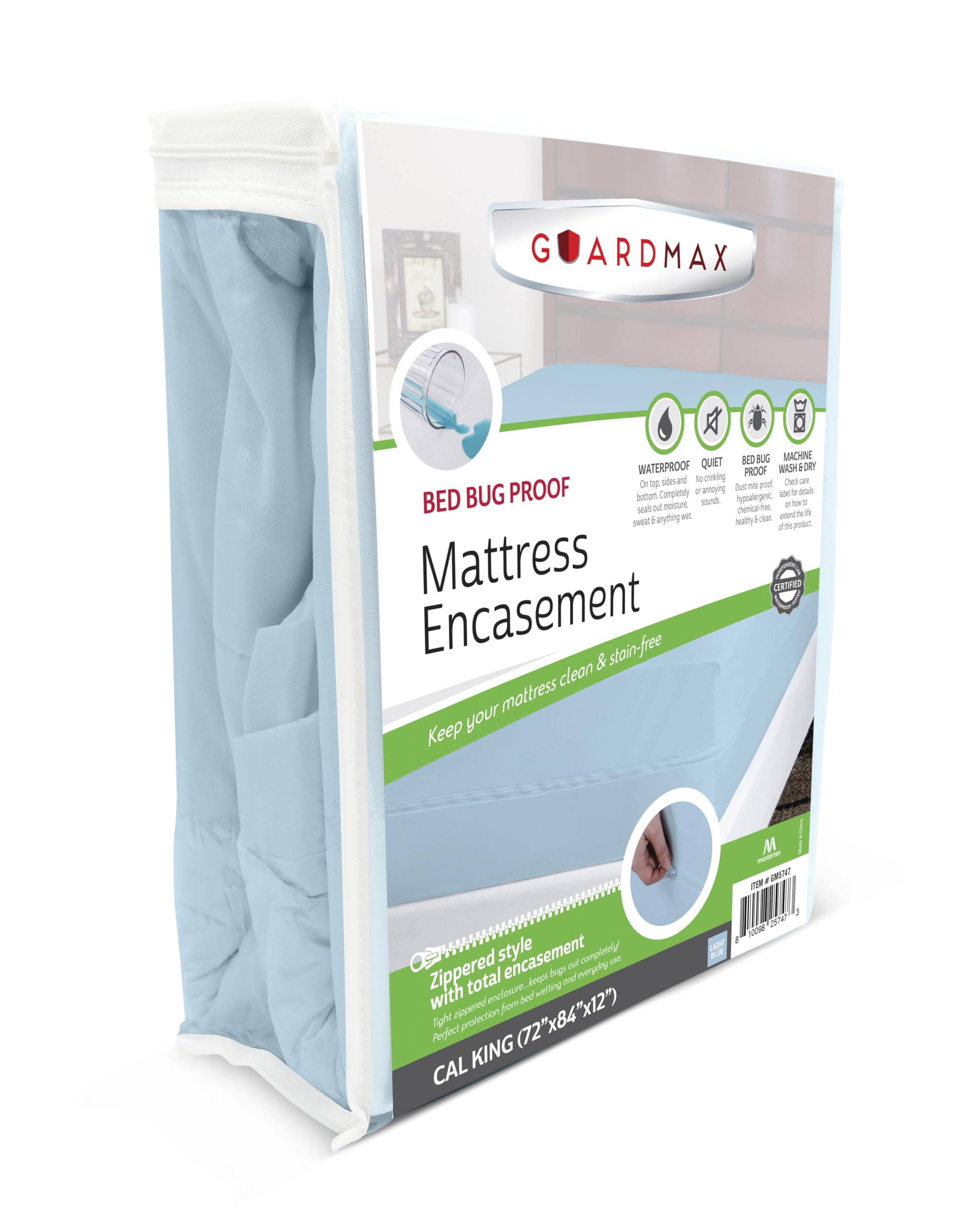 Guardmax Jersey Knitted California King Zippered Mattress Encasement - Waterproof & Bed Bug Proof Mattress Protector - Comfortable, Soft, and Noiseless Zippered Bedding - Dust Mite Proof (72 x 84)