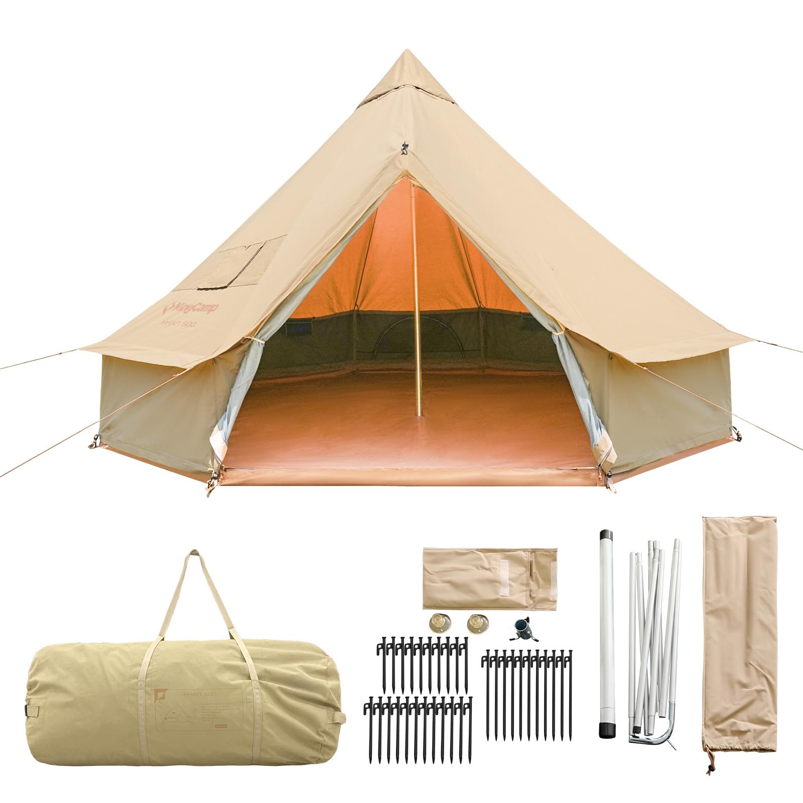 KingCamp Canvas Bell Yurt Tents, 4 Seasons Large Waterproof & Windproof Luxury Glamping Tent w/Stove Jack for Family Outdoor Camping, Hunting, Parties