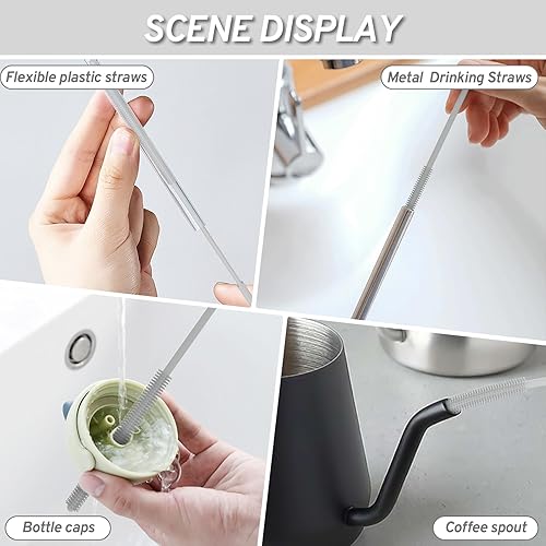 Miniatura 8 de Juego de cepillo de silicona para biberones y cepillo limpiador de pajilla, cepillo de silicona totalmente revestido, cepillos largos versátiles