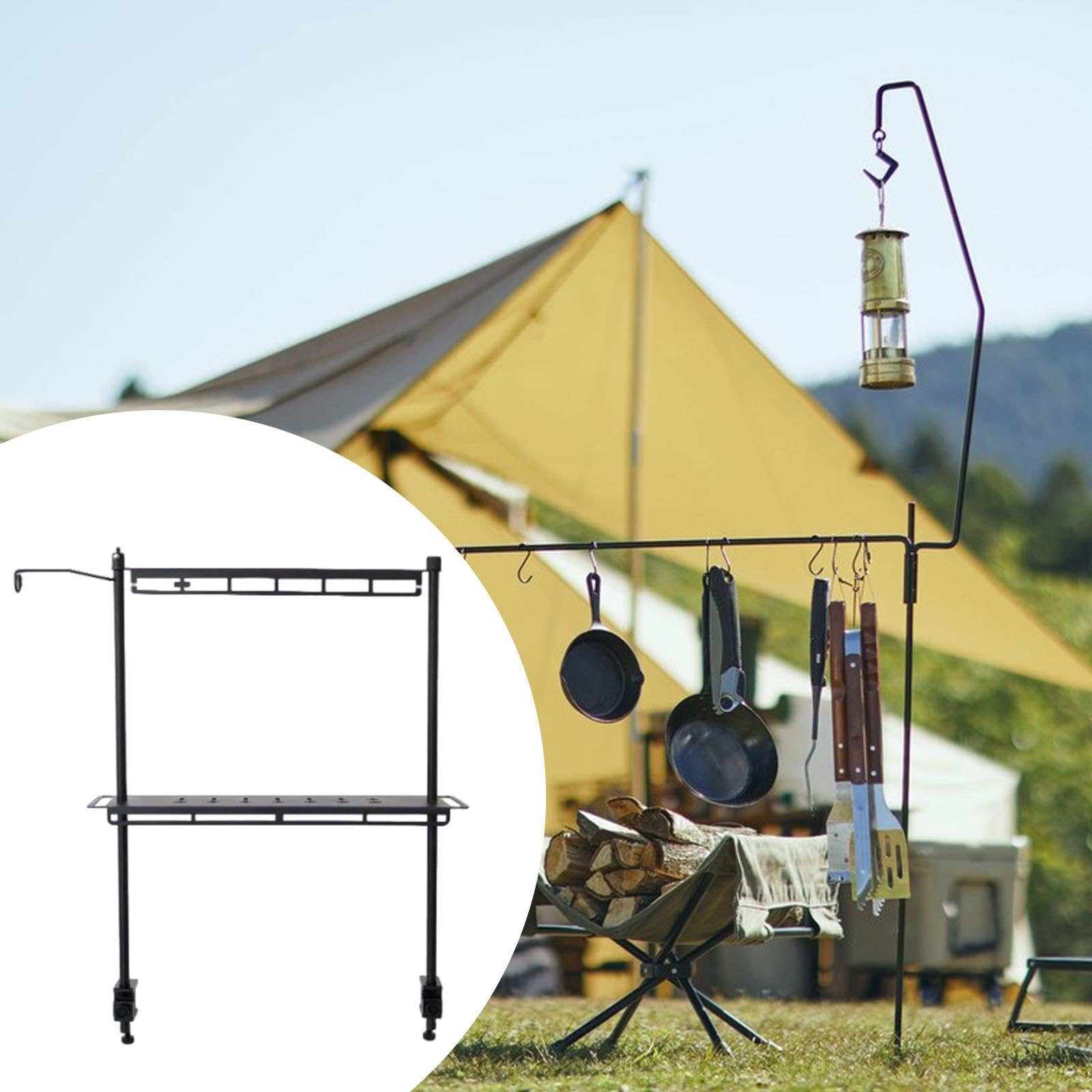 QSTDGVPW Camping Lantern Stand, Camping Desktop Storage Rack, Easy Installation Shelving with Table Clamp for Travel Barbecue Hiking