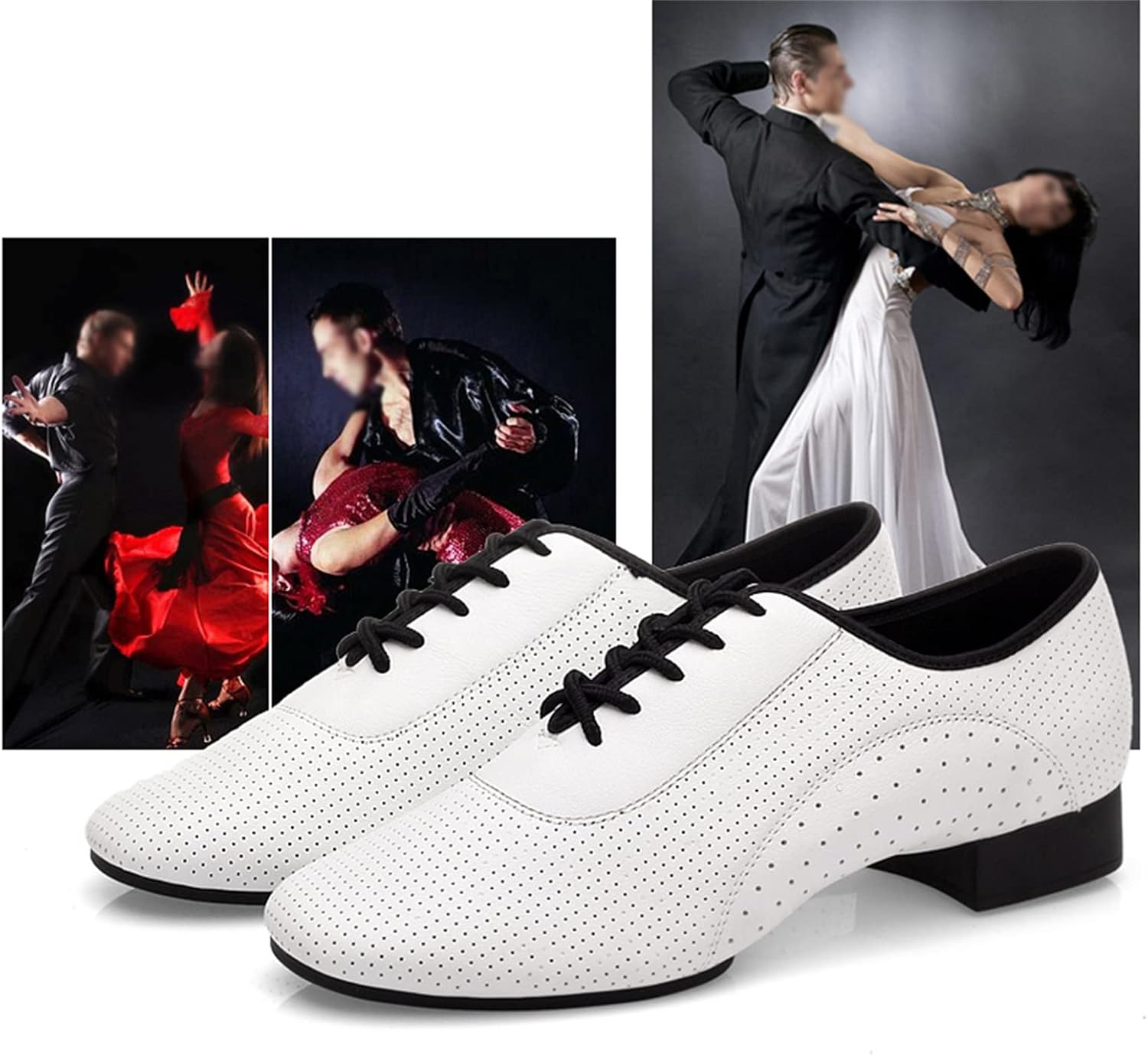 Men's Jazz Dance Shoes Leather Split Sole Latin Modern Dance Shoes Breathable Lace-Up Low-Heeled
